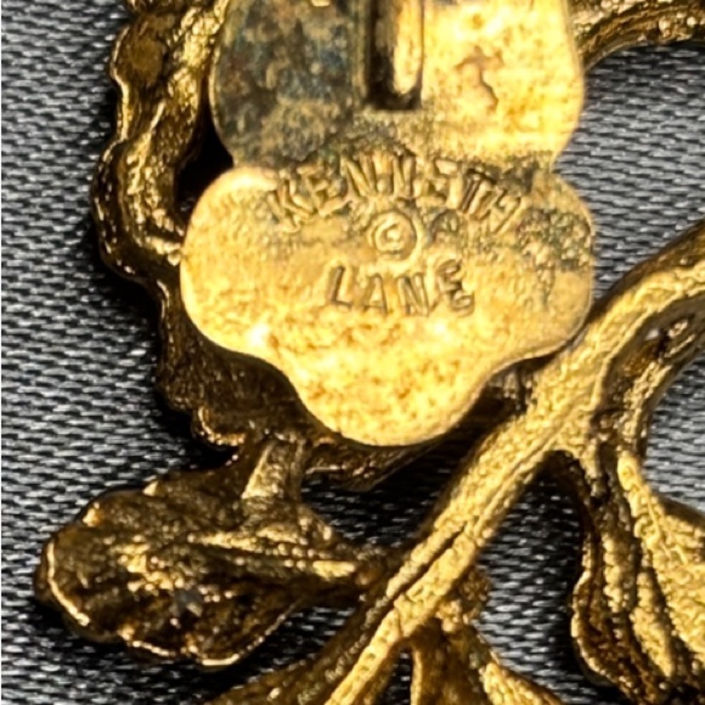 Kenneth Jay Lane Gold and Blue Leaf Earrings - Picture 2 of 4